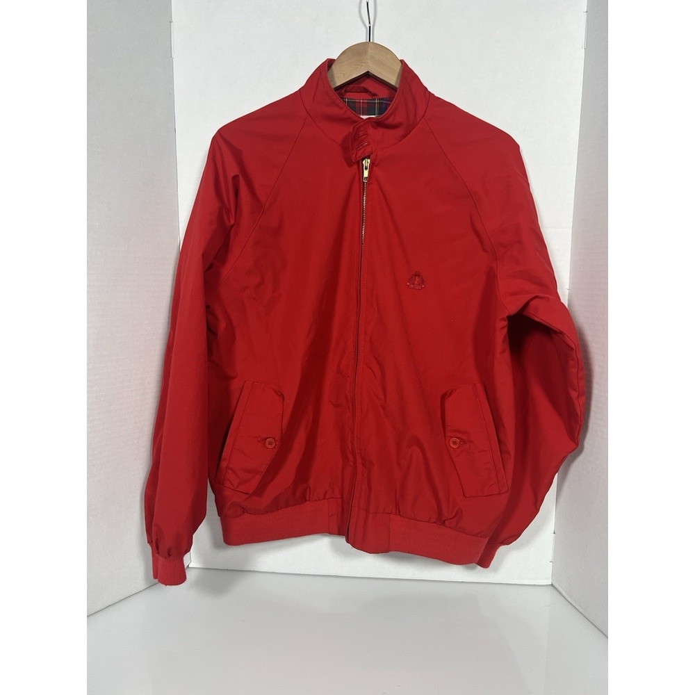 Izod Harrington Jacket MED Red Plaid Lined Full Zip Mock Neck Vintage Style 106